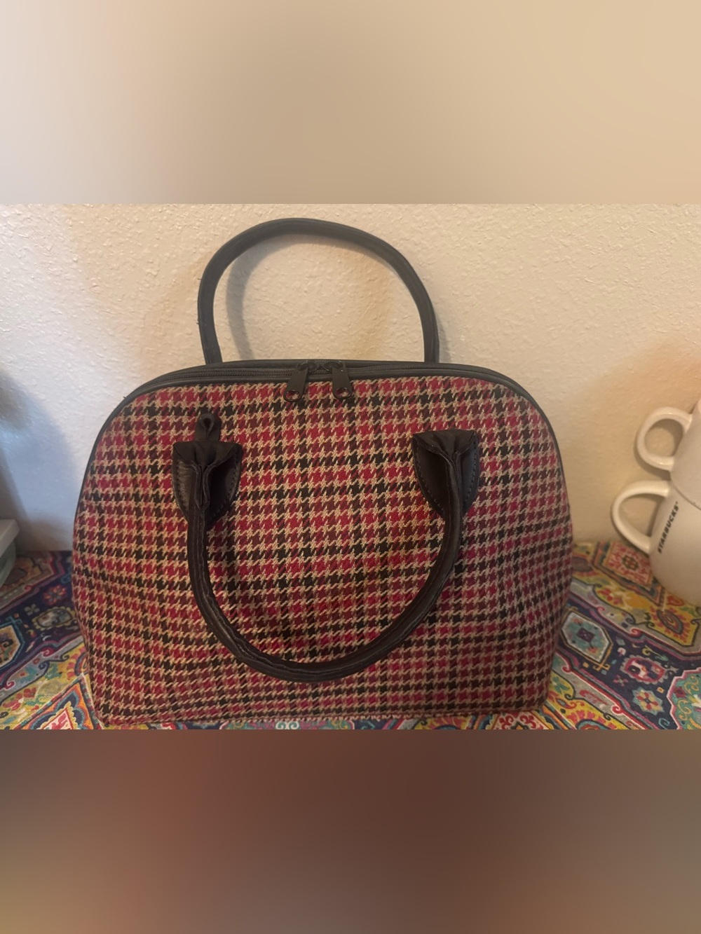 Pendleton Red and Black Houndstooth Tote